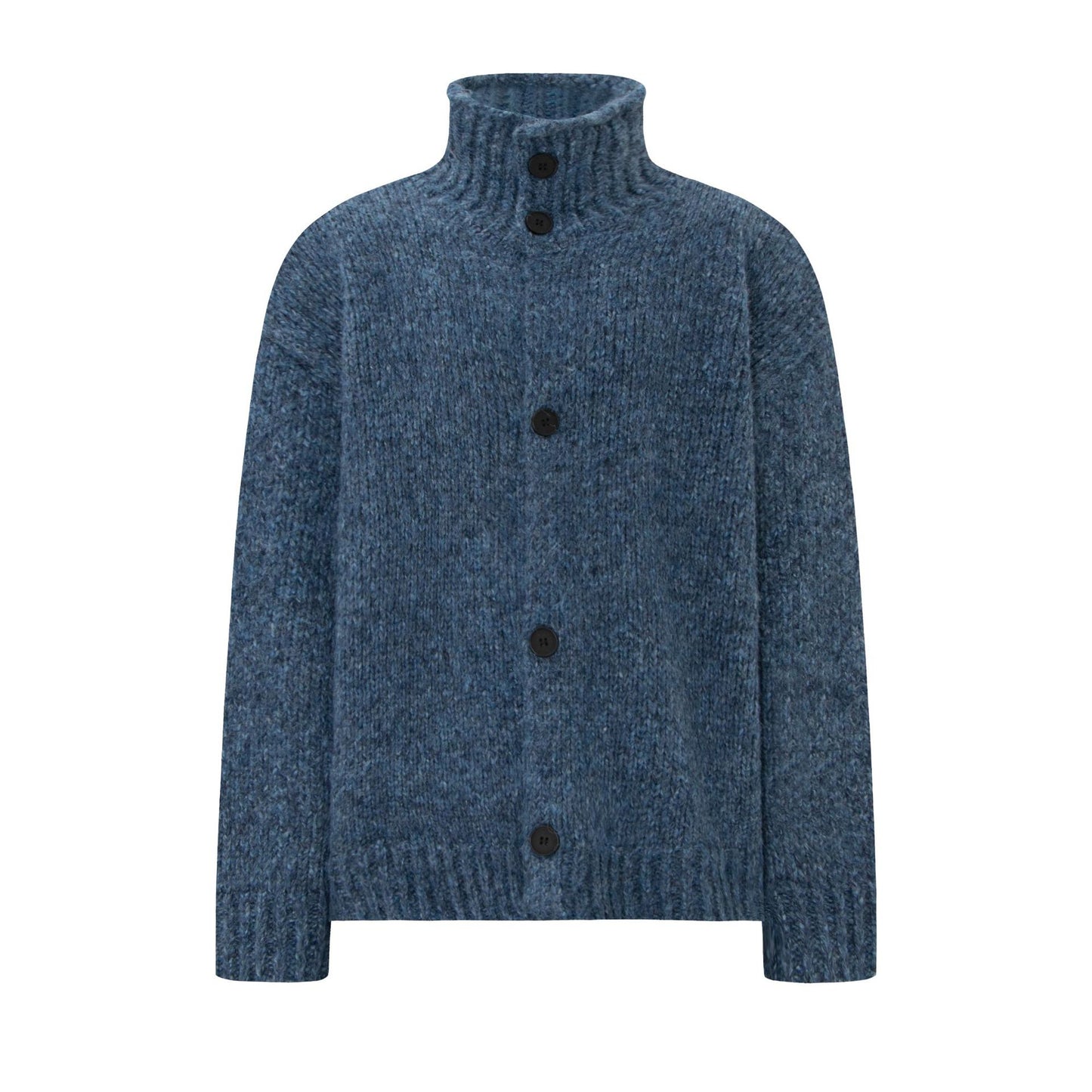 Casual Minimalist Solid Color Unisex Knit Cardigan Men's Streetwear Loose High Neck Sweater