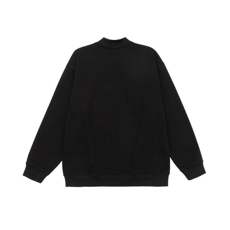 V-neck Pullover Basic Shirt Loose Embroidered Logo Sleeve Sweatshirt