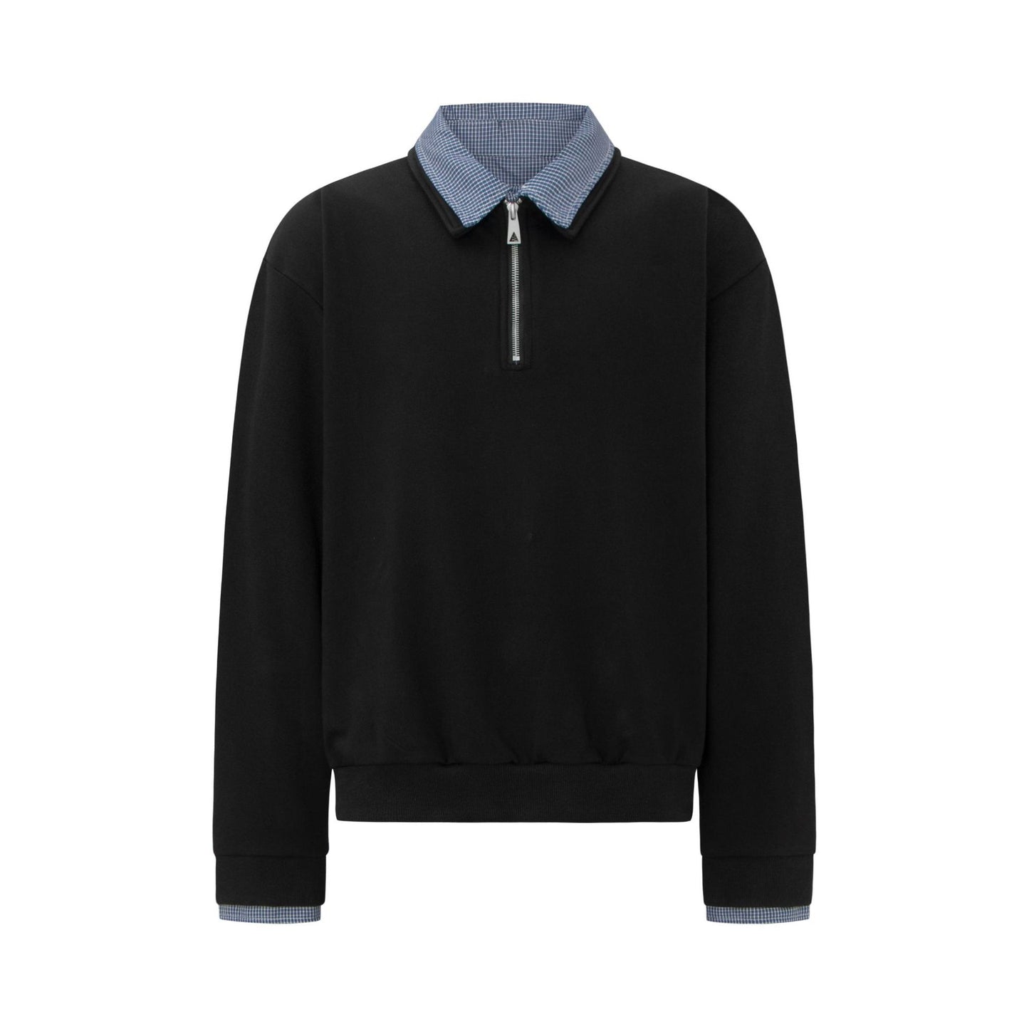 Vintage Double-Layer Collar Unisex Mock Two-Piece Plaid Heavyweight Design Premium Men's Turn-Down Collar Long Sleeve T-Shirt