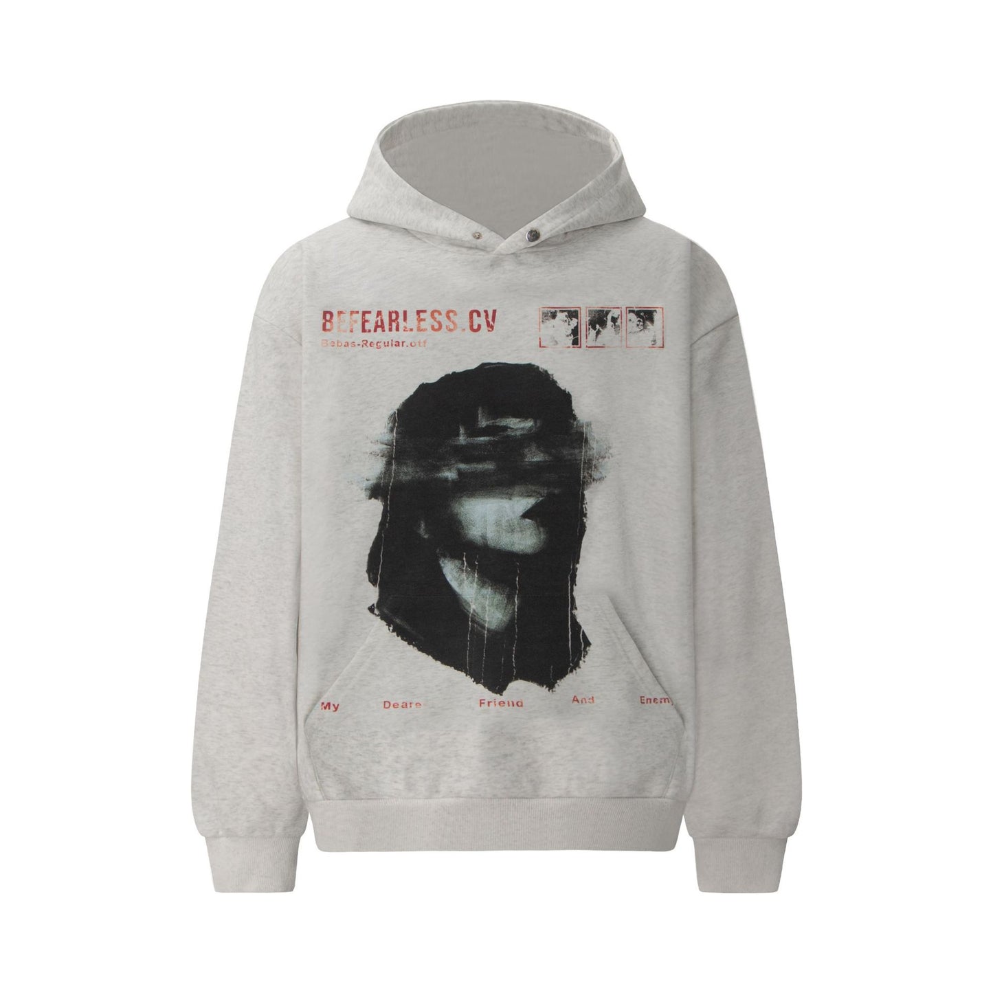 Vintage Trendy Heavyweight Composite Washed Character Print Men's Hooded Loose Hoodie