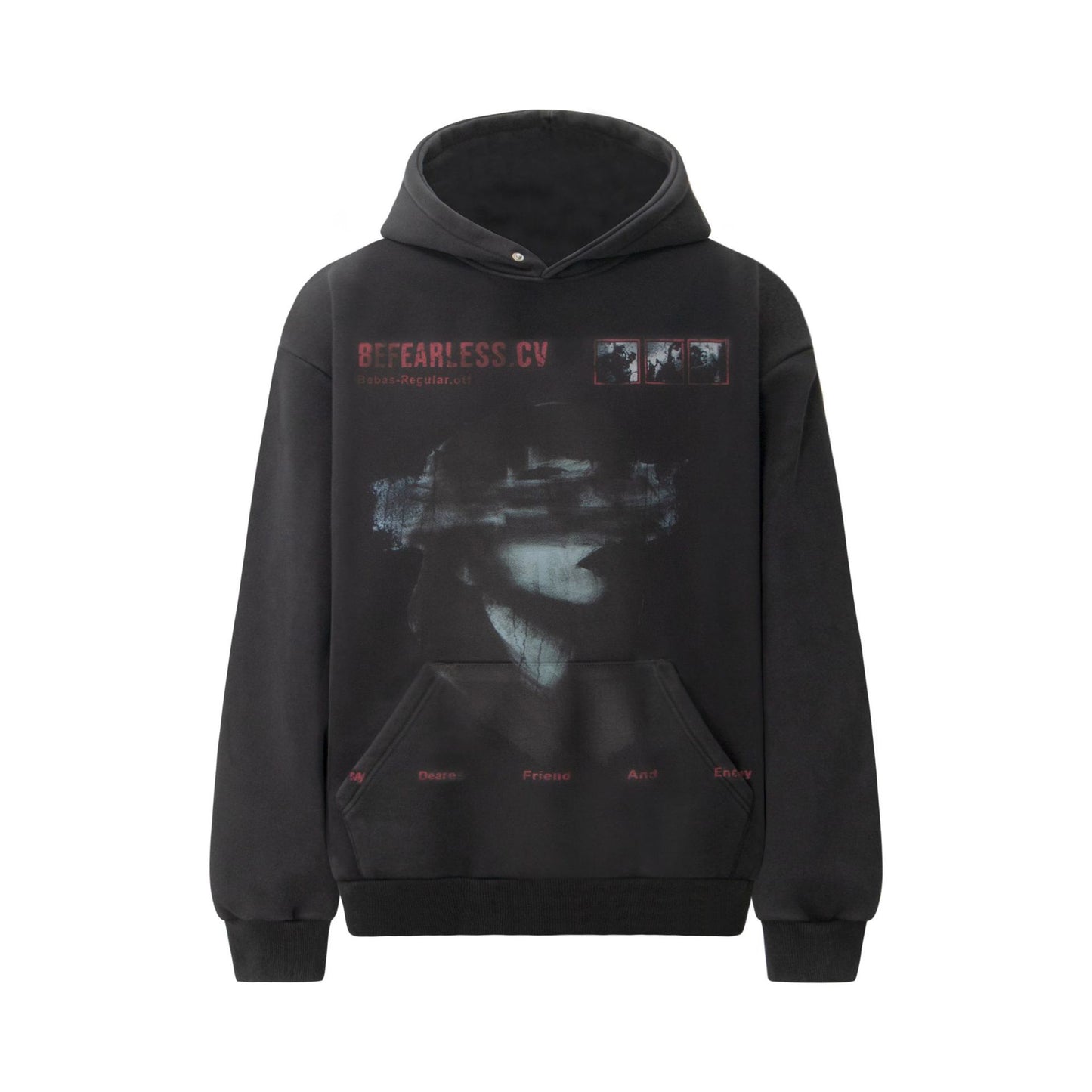 Vintage Trendy Heavyweight Composite Washed Character Print Men's Hooded Loose Hoodie