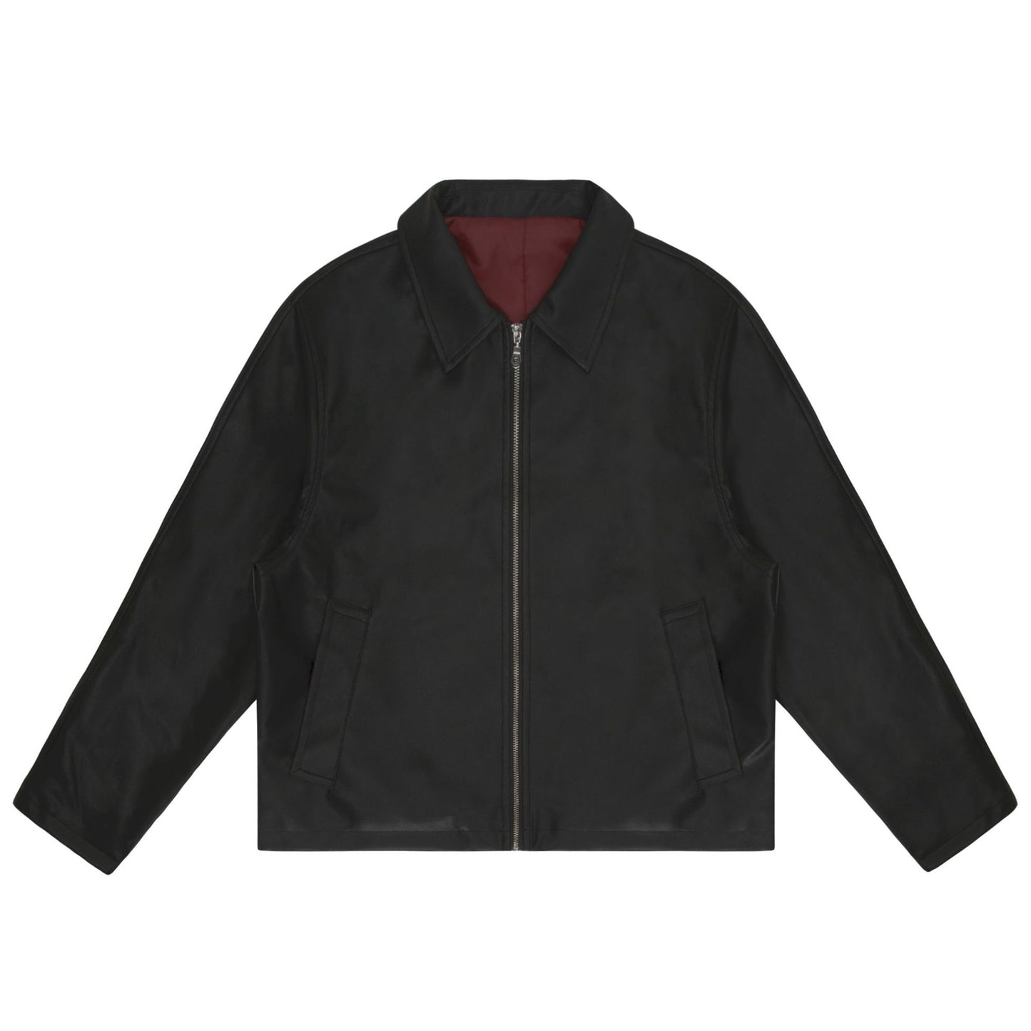 Street Style Vintage Burgundy Deconstructed PU Leather Jacket Men's Short Wide Cut Outerwear