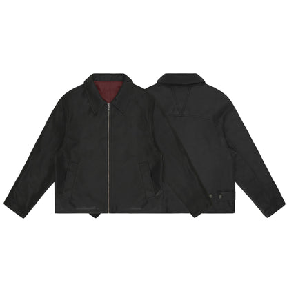 Street Style Vintage Burgundy Deconstructed PU Leather Jacket Men's Short Wide Cut Outerwear