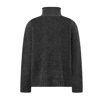 Casual Minimalist Solid Color Unisex Knit Cardigan Men's Streetwear Loose High Neck Sweater
