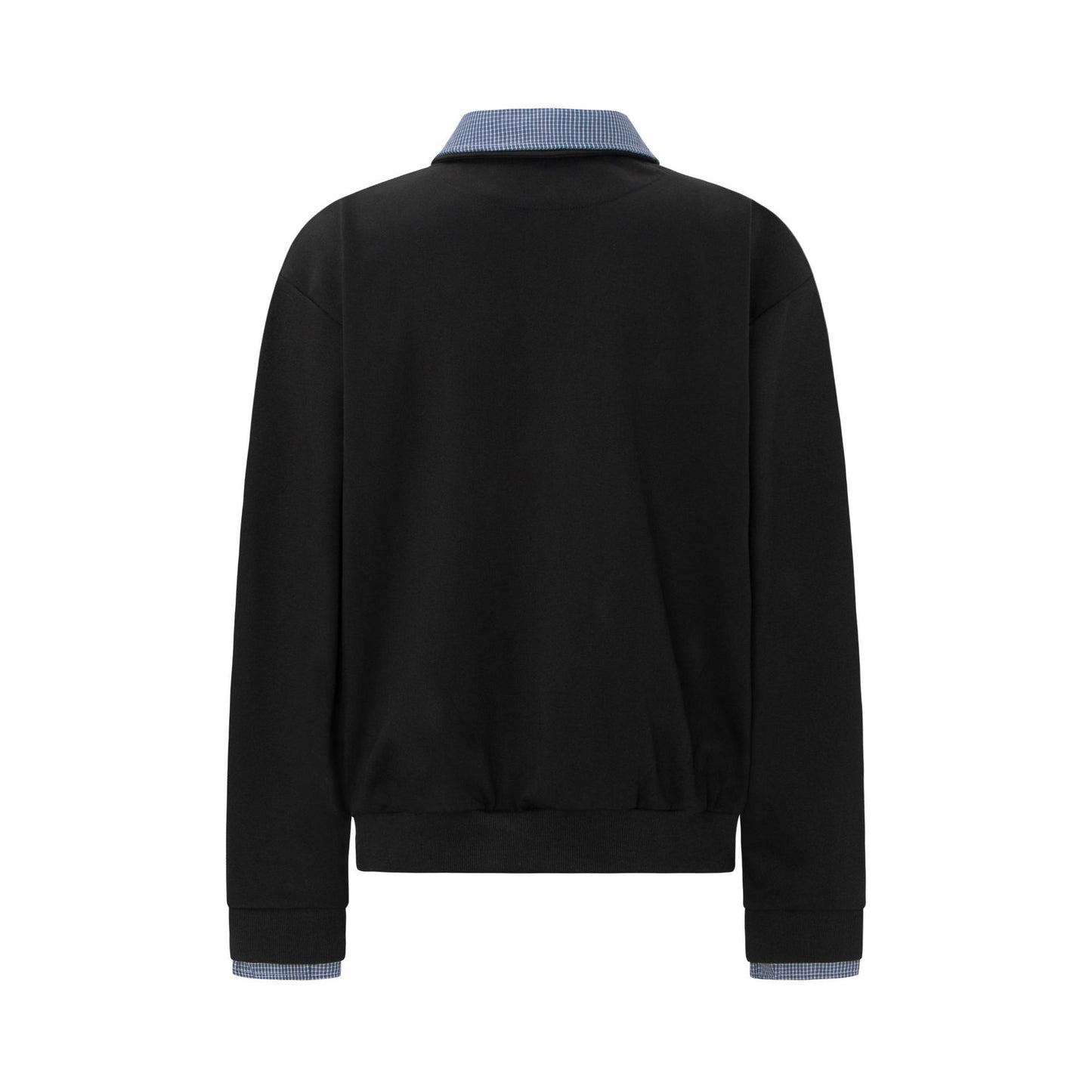 Vintage Double-Layer Collar Unisex Mock Two-Piece Plaid Heavyweight Design Premium Men's Turn-Down Collar Long Sleeve T-Shirt