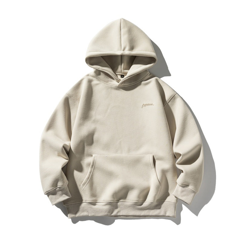 Simple Embroidered Solid Color Loose Versatile Long Sleeve Hoodie