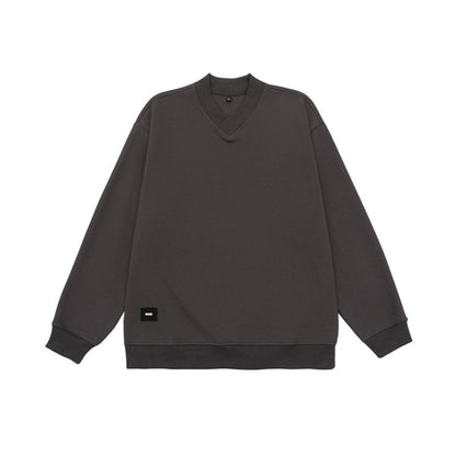 V-neck Pullover Basic Shirt  Loose Embroidered Logo Sleeve Sweatshirt