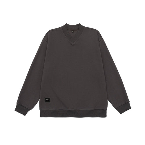 V-neck Pullover Basic Shirt  Loose Embroidered Logo Sleeve Sweatshirt