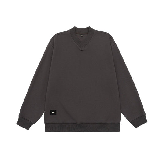 V-neck Pullover Basic Shirt  Loose Embroidered Logo Sleeve Sweatshirt