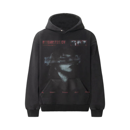 Vintage Trendy Heavyweight Composite Washed Character Print Men's Hooded Loose Hoodie