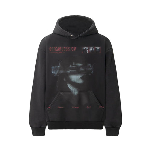 Vintage Trendy Heavyweight Composite Washed Character Print Men's Hooded Loose Hoodie