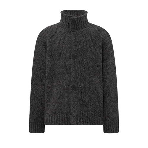 Casual Minimalist Solid Color Unisex Knit Cardigan Men's Streetwear Loose High Neck Sweater