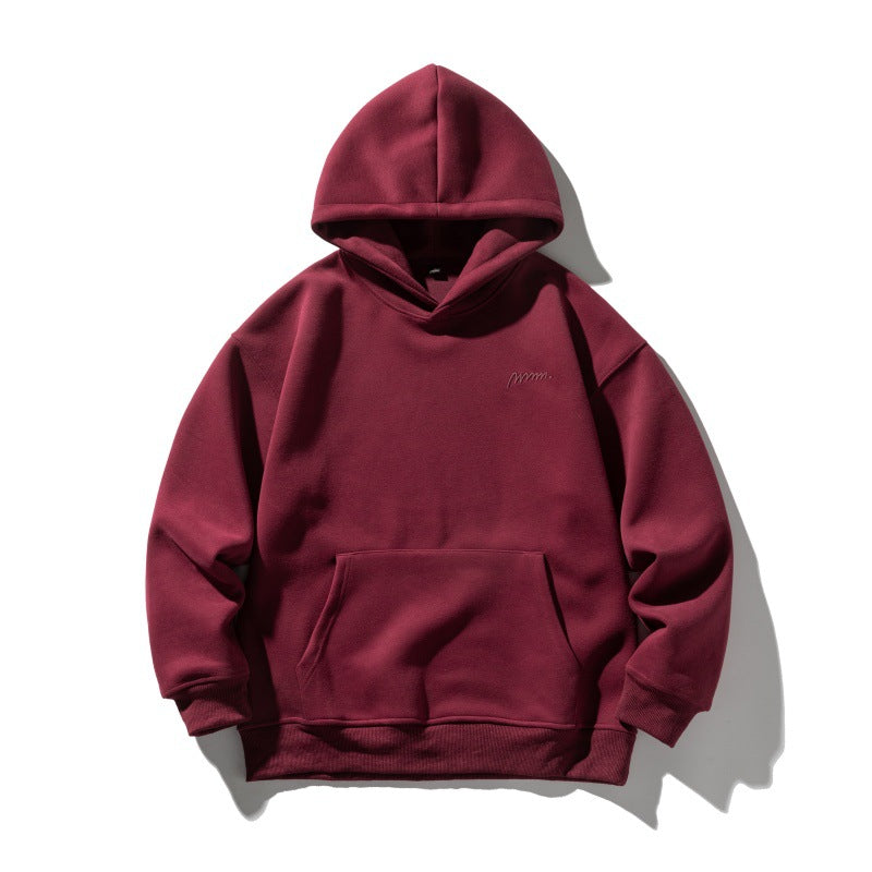 Simple Embroidered Solid Color Loose Versatile Long Sleeve Hoodie