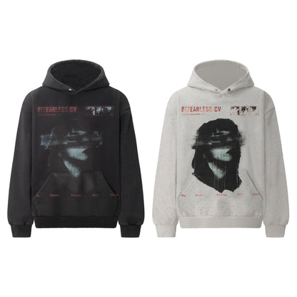 Vintage Trendy Heavyweight Composite Washed Character Print Men's Hooded Loose Hoodie