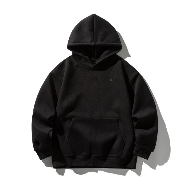 Simple Embroidered Solid Color Loose Versatile Long Sleeve Hoodie