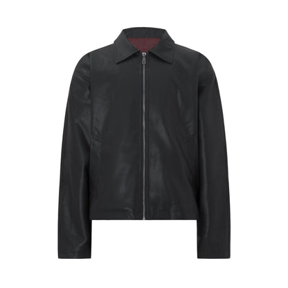 Street Style Vintage Burgundy Deconstructed PU Leather Jacket Men's Short Wide Cut Outerwear