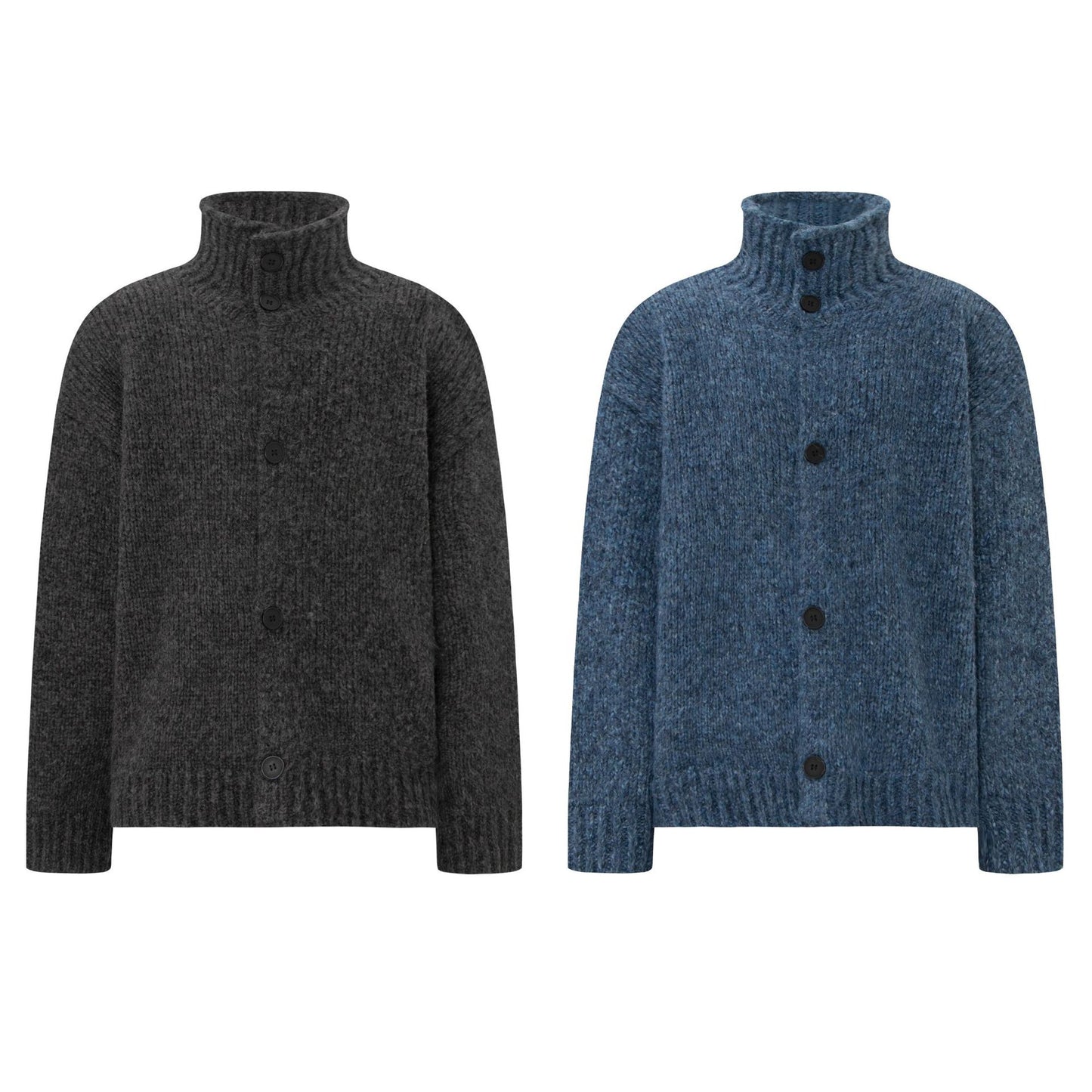 Casual Minimalist Solid Color Unisex Knit Cardigan Men's Streetwear Loose High Neck Sweater